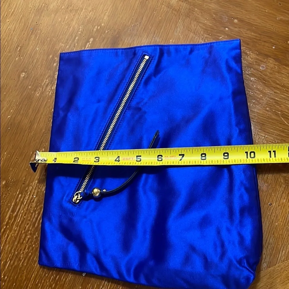 Diane Von Furstenberg Vibrant‎ Blue Satin Clutch with Gold Zipper Party Wedding